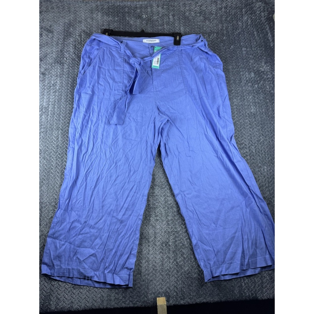 Liverpool Los Angeles Paperbag Pants Womens 22W Blue Linen Lightweight Wide Leg